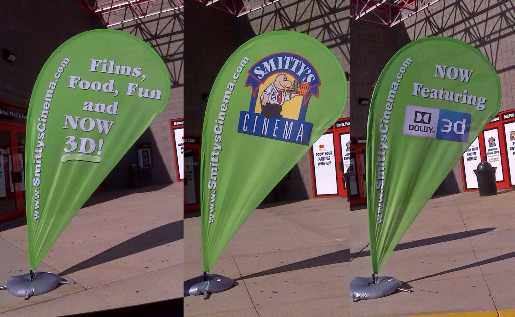 Outdoor promotional banners. Point-of-purchase display Smitty's Cinema