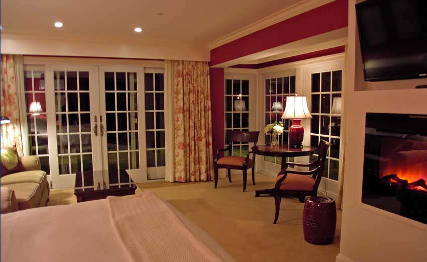 resort guest room with darkness outdoors